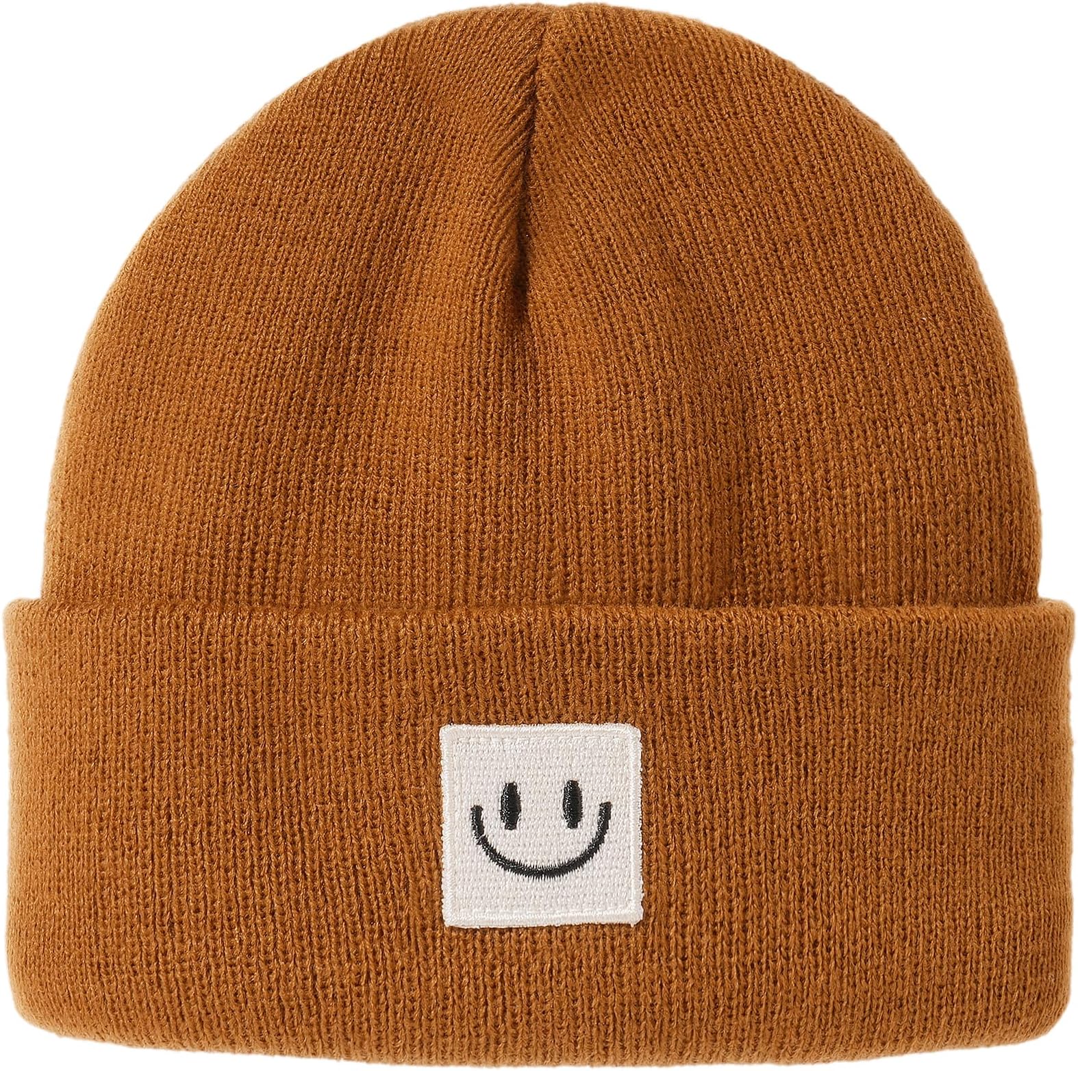 Baby knit skull cap in caramel