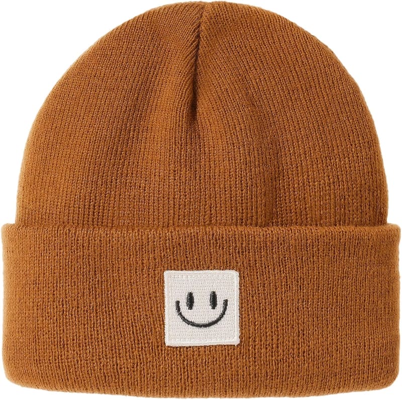 Baby knit skull cap in caramel