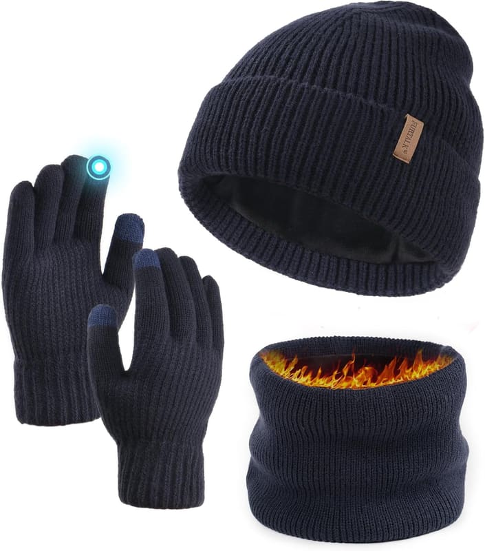 Beanie, scarf, texting gloves