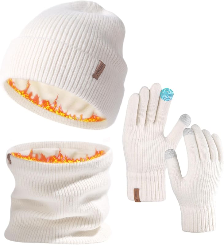 Beanie, scarf, texting gloves