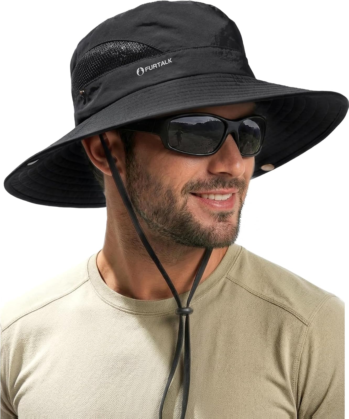 Breathable bucket sun hat in black