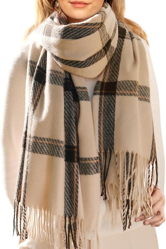 Chunky Plaid shawl wrap in beige