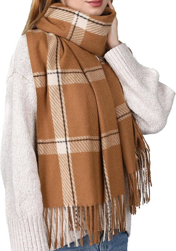 Chunky Plaid shawl wrap in camel
