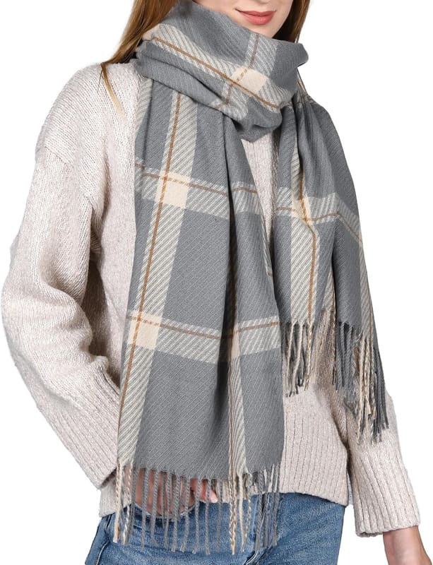Chunky Plaid shawl wrap in grey