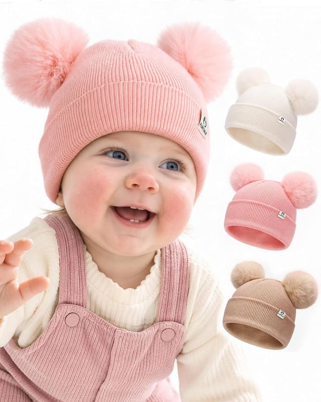 Double pom pom newborn beanie