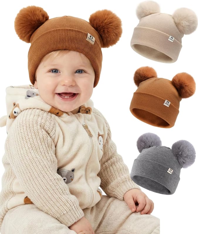 Double pom pom newborn beanie