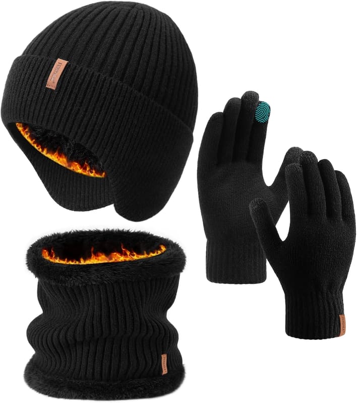 Earflap hat and gloves set