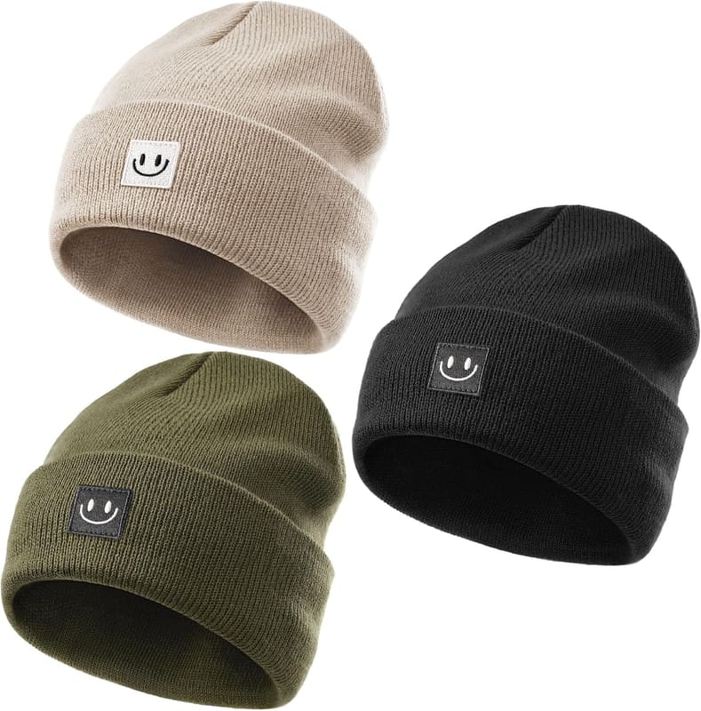 Embroidered baby beanie, three pack