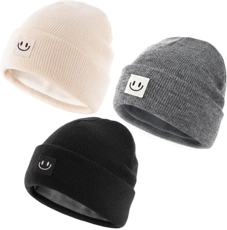Fleece lined baby beanie, three pack