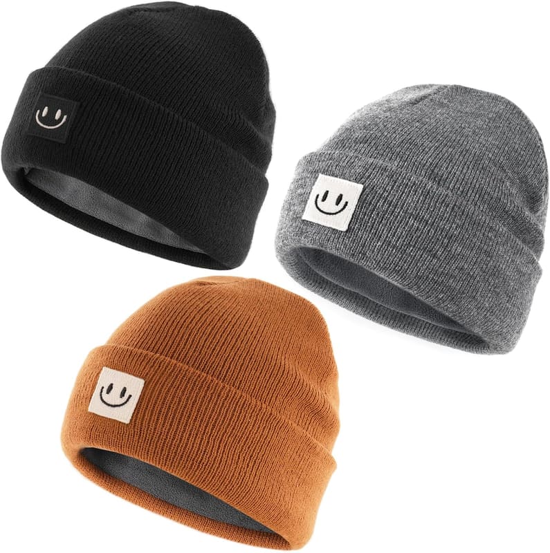 Fleece lined baby beanie, three pack