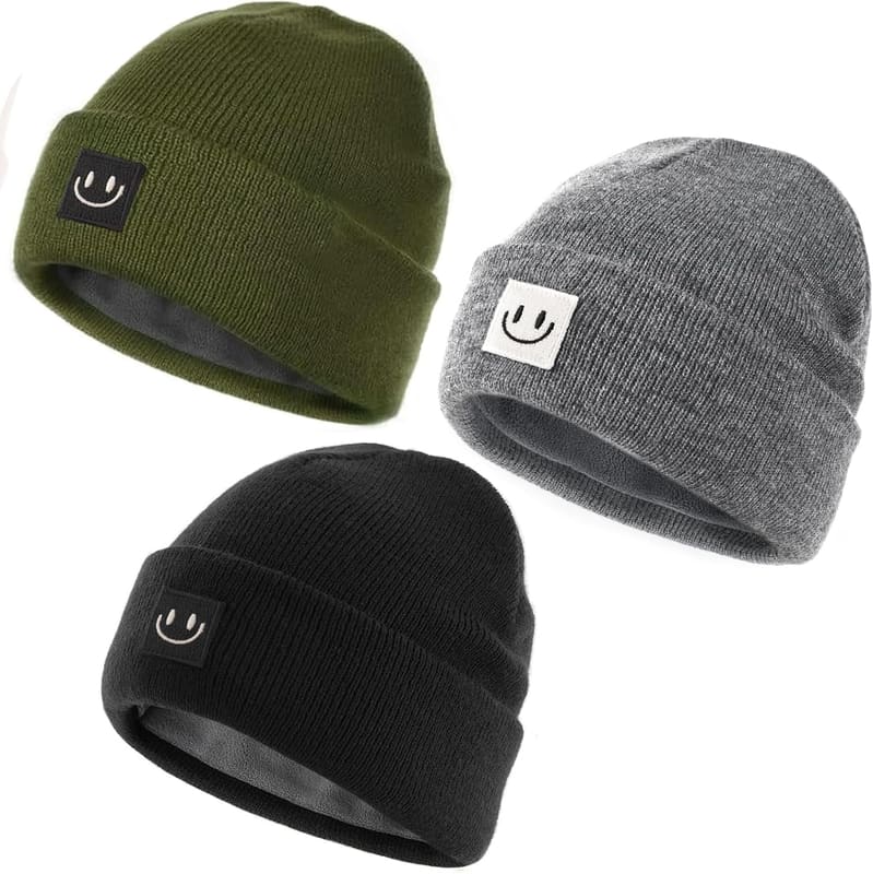 Fleece lined baby beanie, three pack