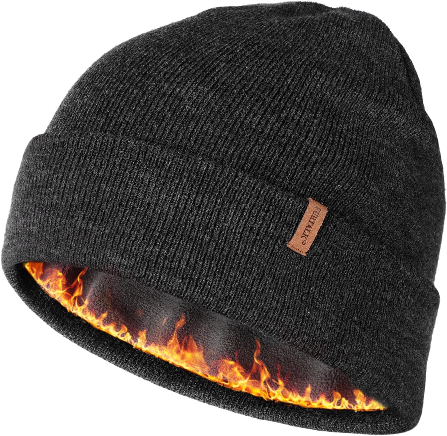 Fleece lined cuffed beanie in dark grey