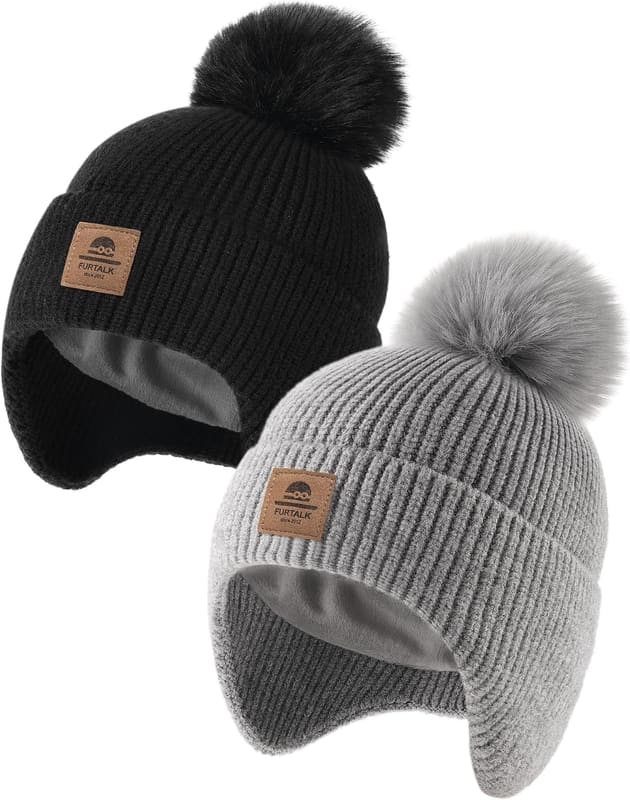 Fleece lined earflap baby beanie
