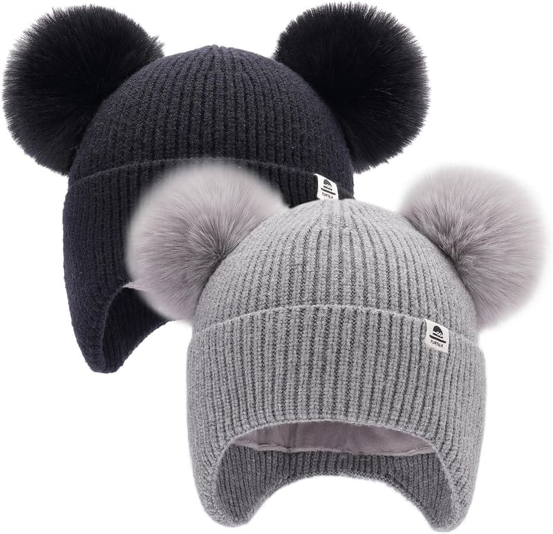 Fleece lined Pom pom baby beanie