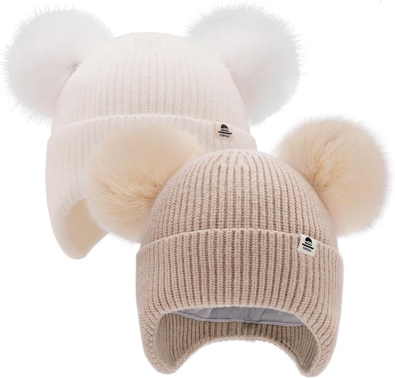 Fleece lined Pom pom baby beanie