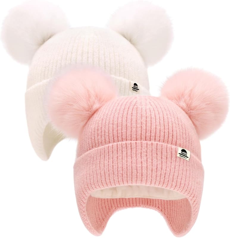 Fleece lined Pom pom baby beanie