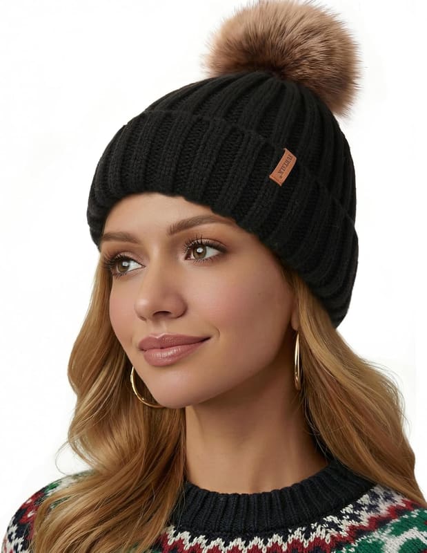 Fleece lined Pom pom beanie