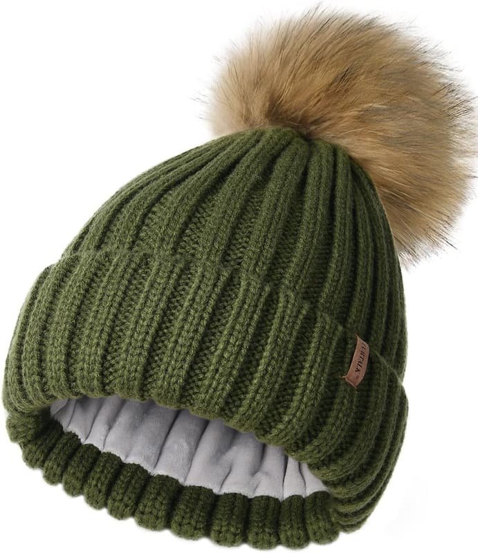 Fleece lined Pom pom beanie
