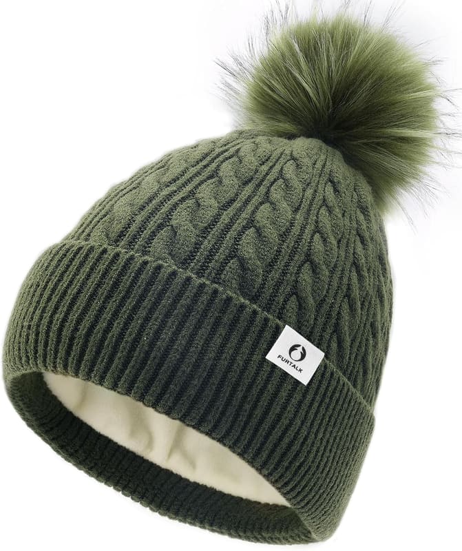 Fleece lined pom pom cap