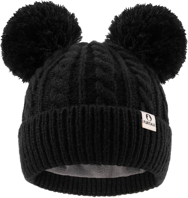 Fleece lined Pom pom toddler skull cap