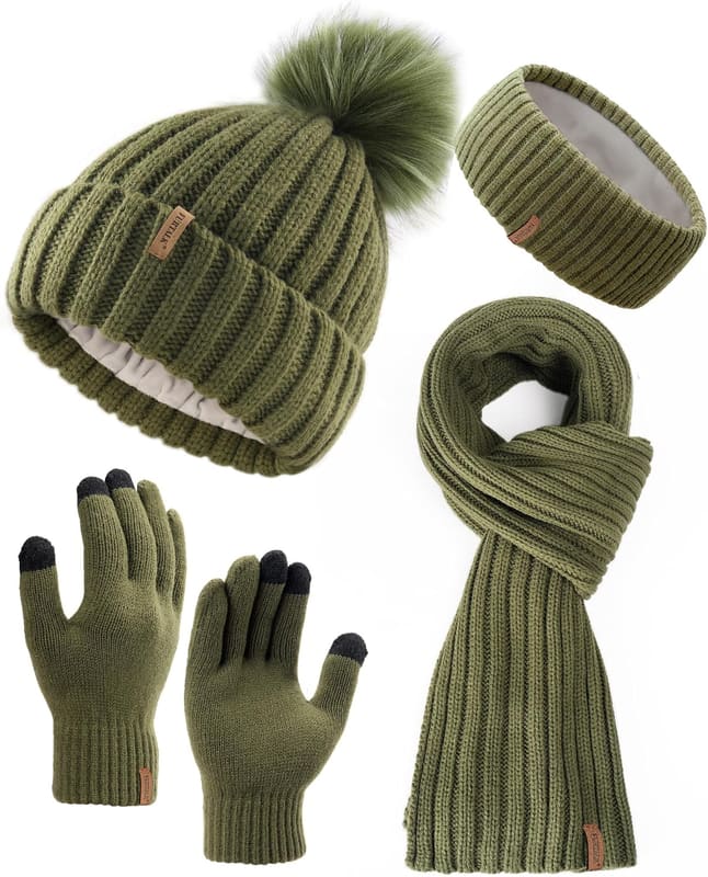 Fleece lined Pom pom winter set, four pack
