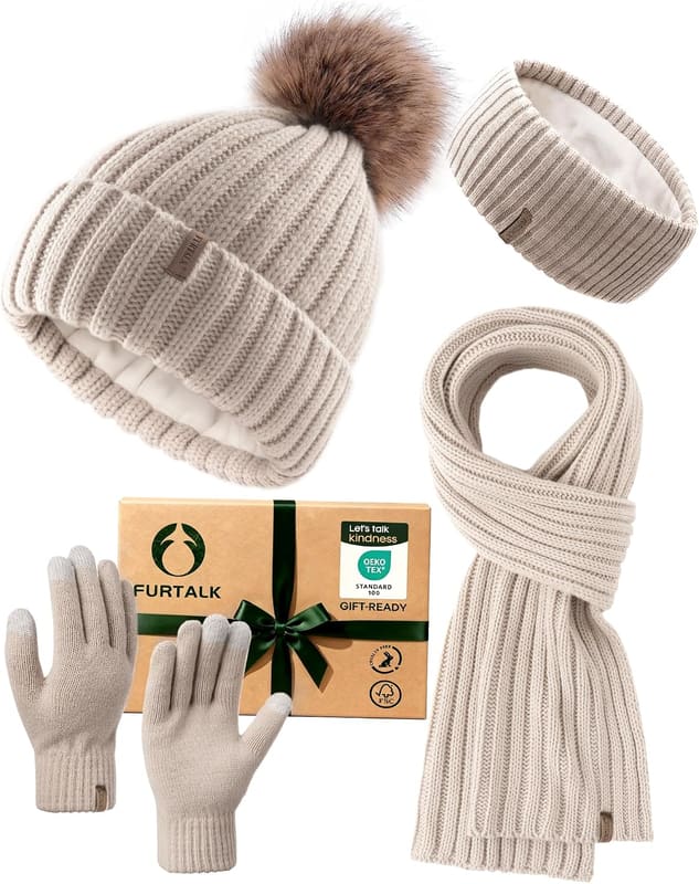 Fleece lined Pom pom winter set, four pack