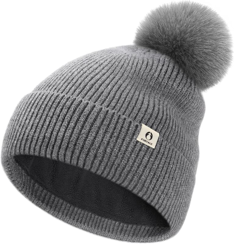 Fleece lined slouchy pom pom beanie