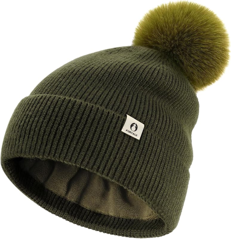 Fleece lined slouchy pom pom beanie