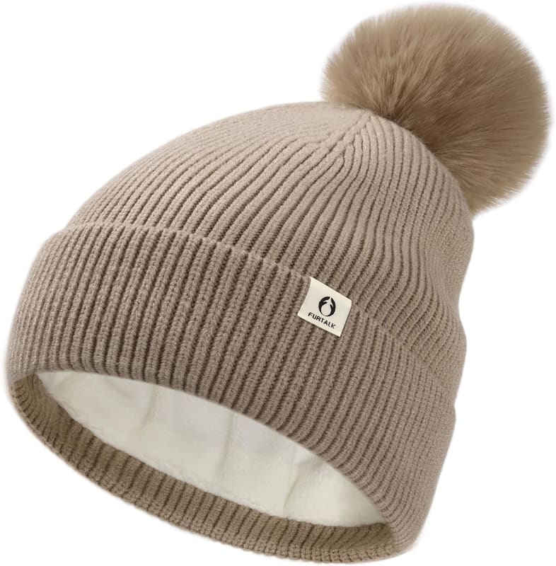 Fleece lined slouchy pom pom beanie