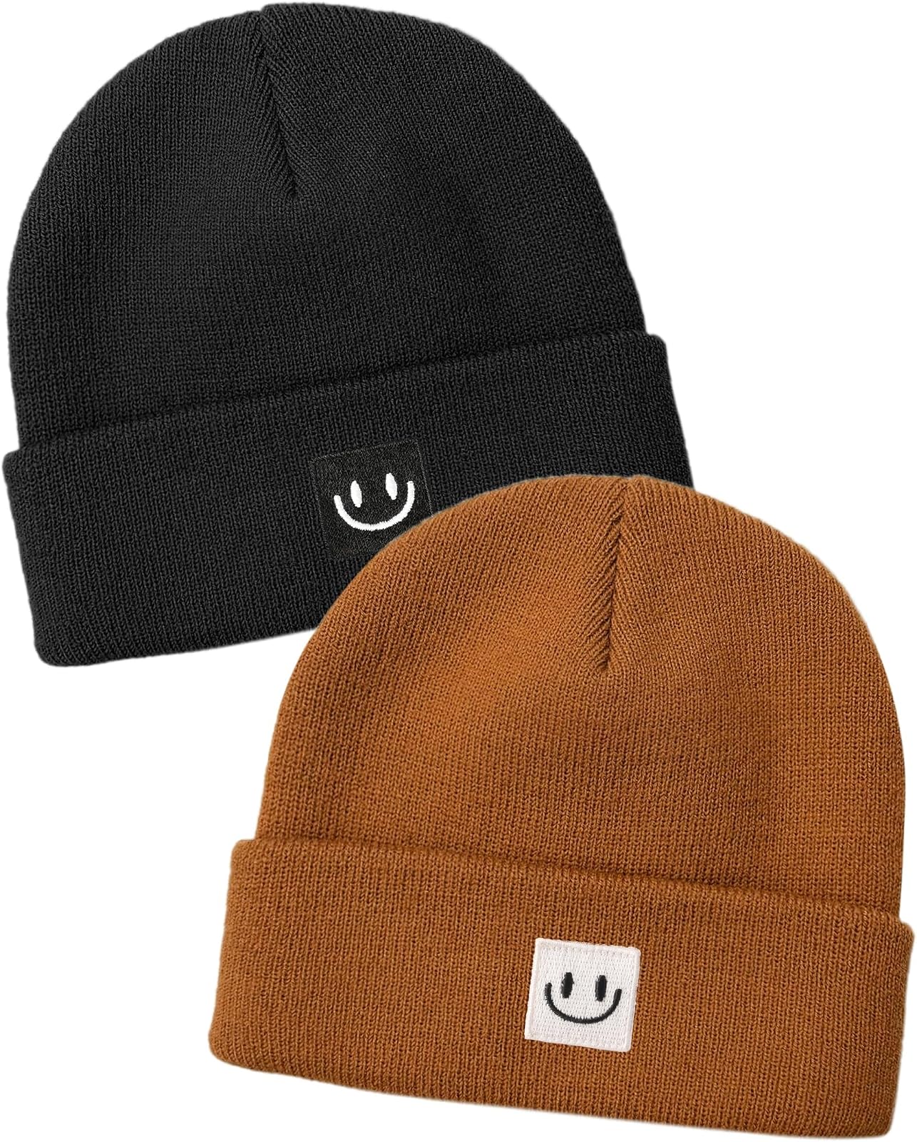 Knitted baby cap in camel / black