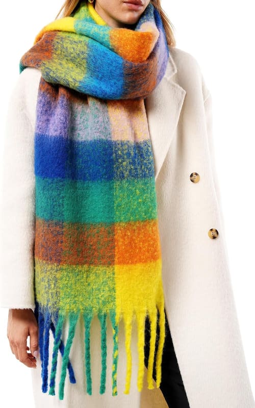 Oversized plaid blanket scarf