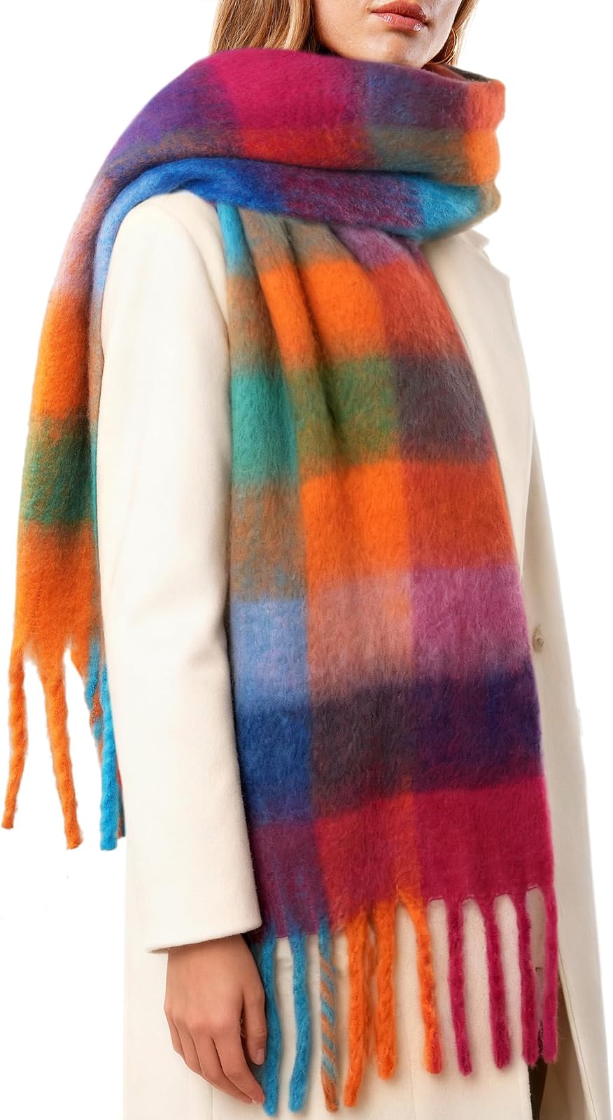 Oversized plaid blanket scarf