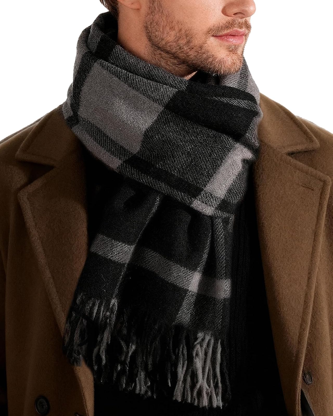 Plaid tassel knit scarf