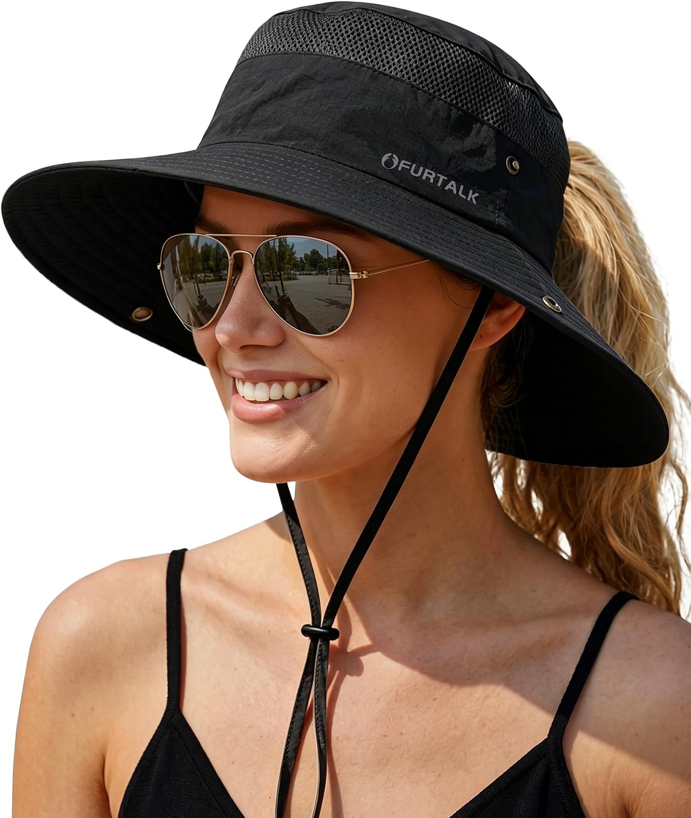 Ponytail hiking sun hat in black