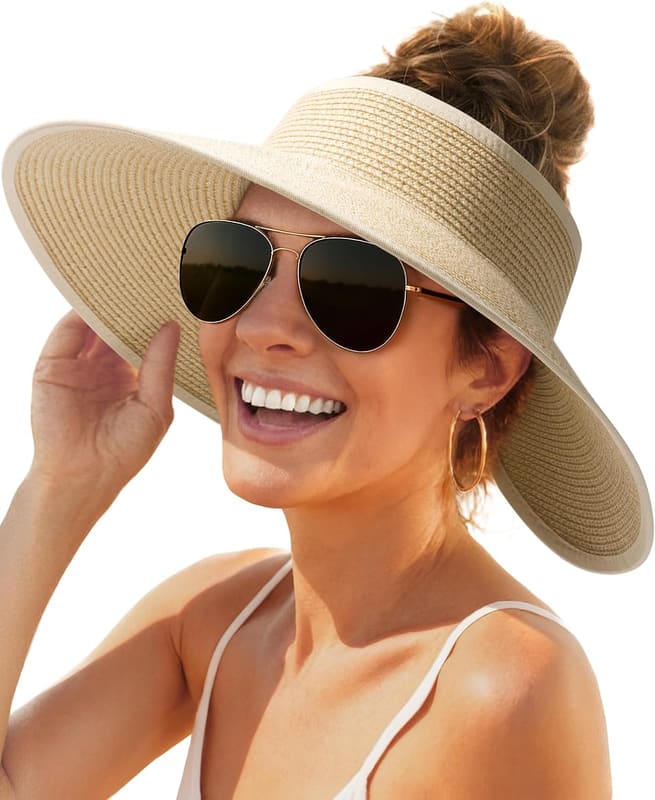 Ponytail straw visor in mix beige