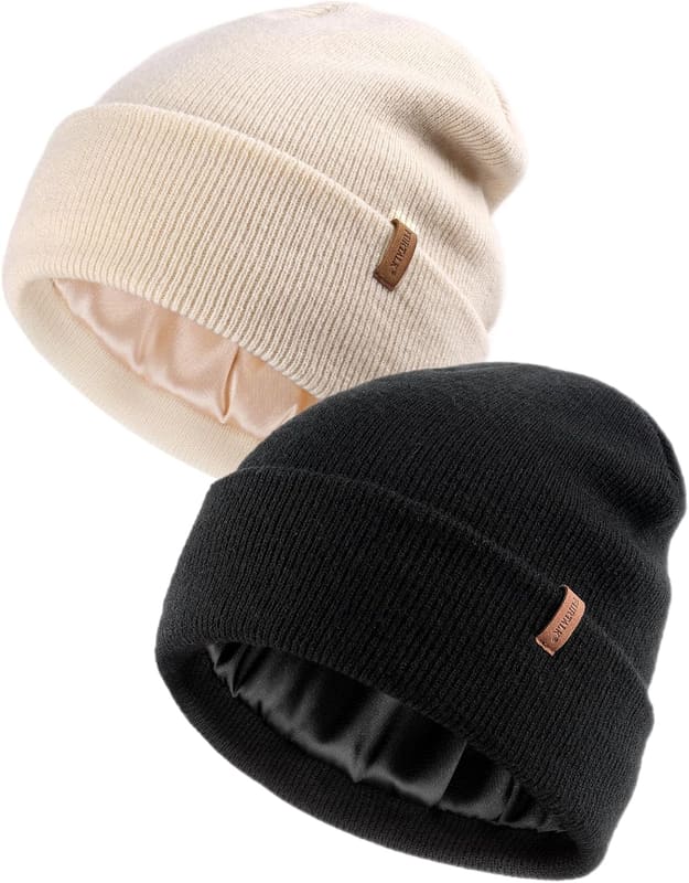 Satin lined beanie, two pack