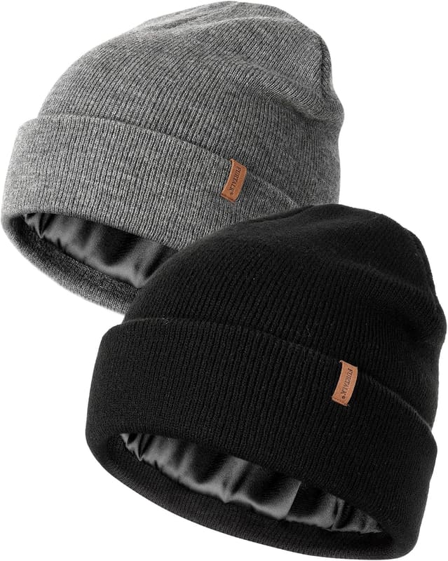 Satin lined beanie, two pack