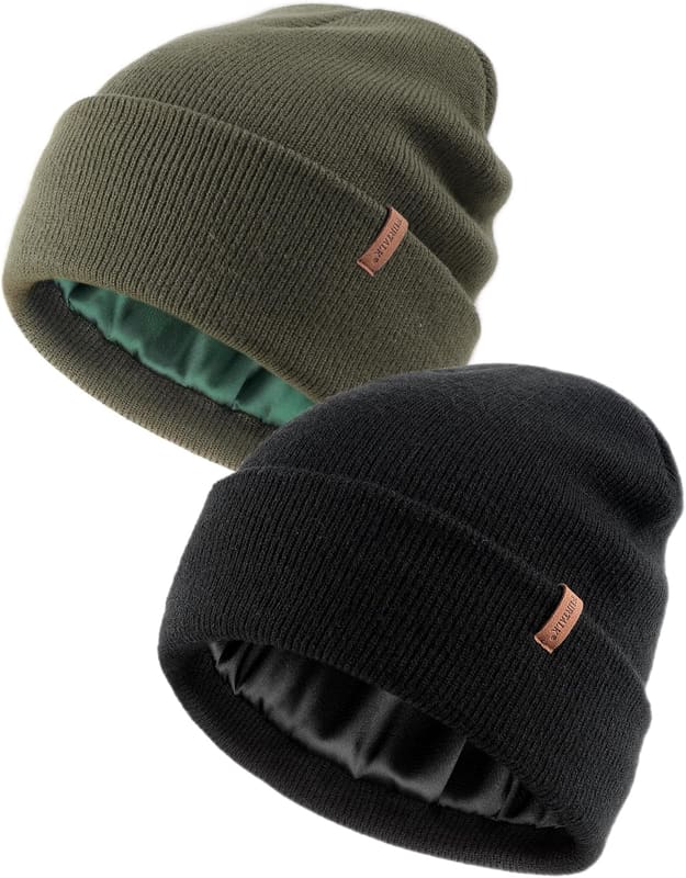 Satin lined beanie, two pack