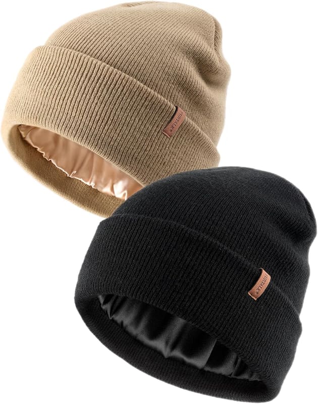 Satin lined beanie, two pack
