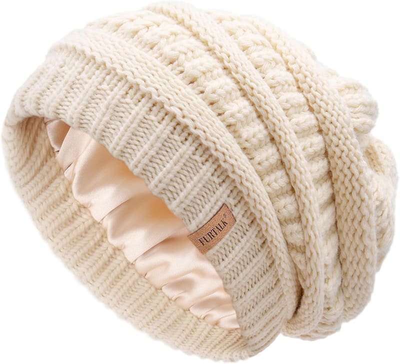 Satin lined cable beanie