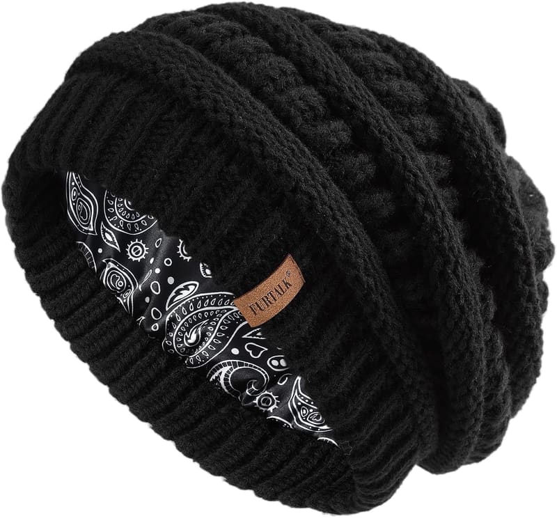 Satin lined cable beanie