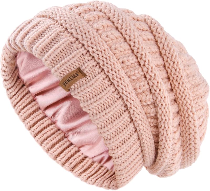 Satin lined cable beanie