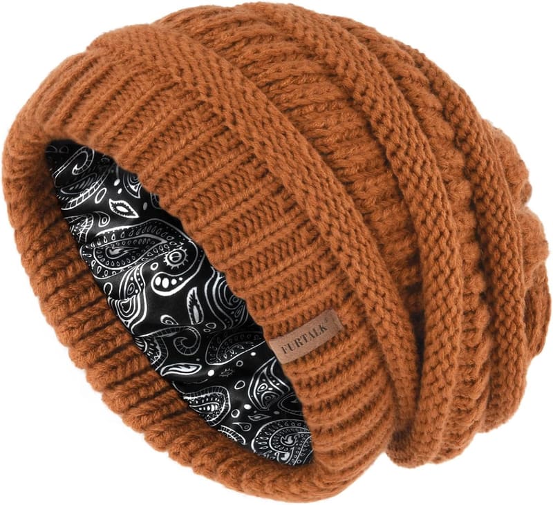 Satin lined cable beanie