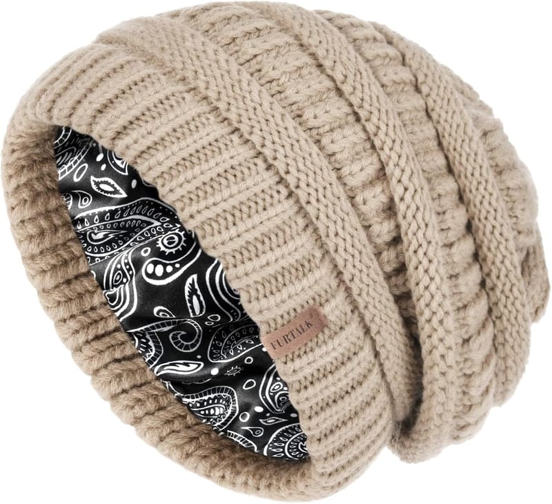 Satin lined cable beanie