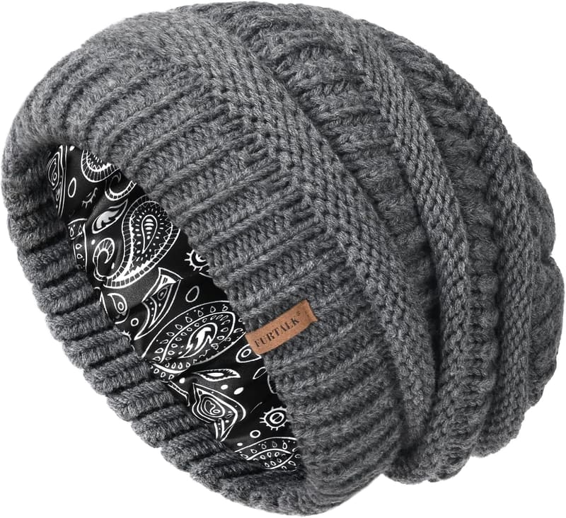 Satin lined cable beanie