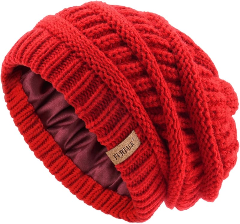Satin lined cable beanie
