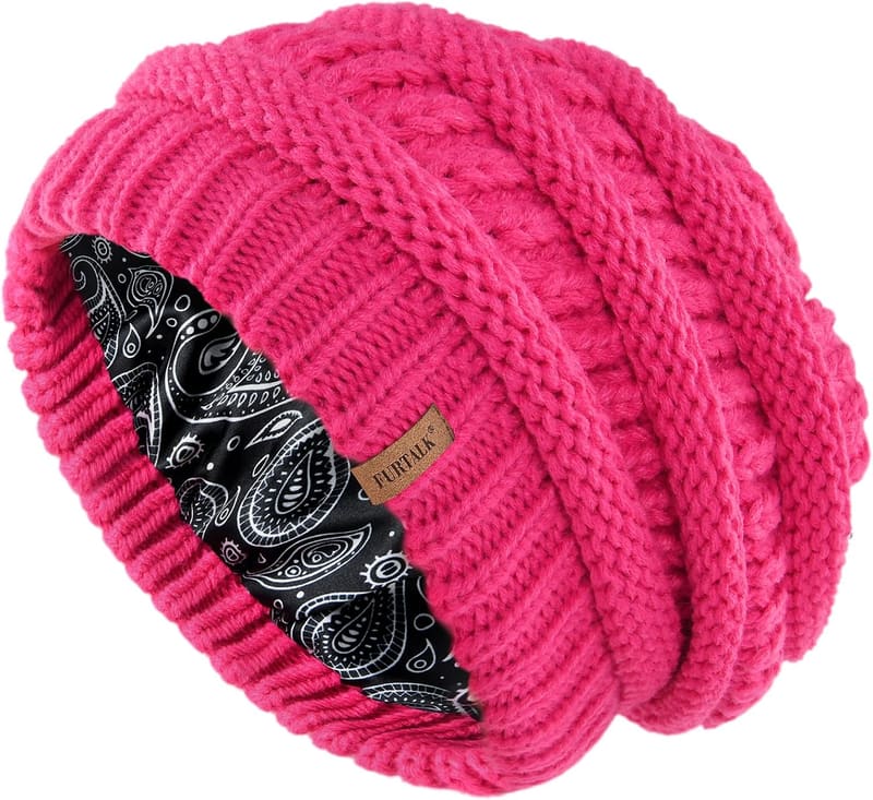 Satin lined cable beanie