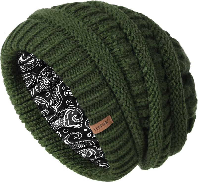Satin lined cable beanie