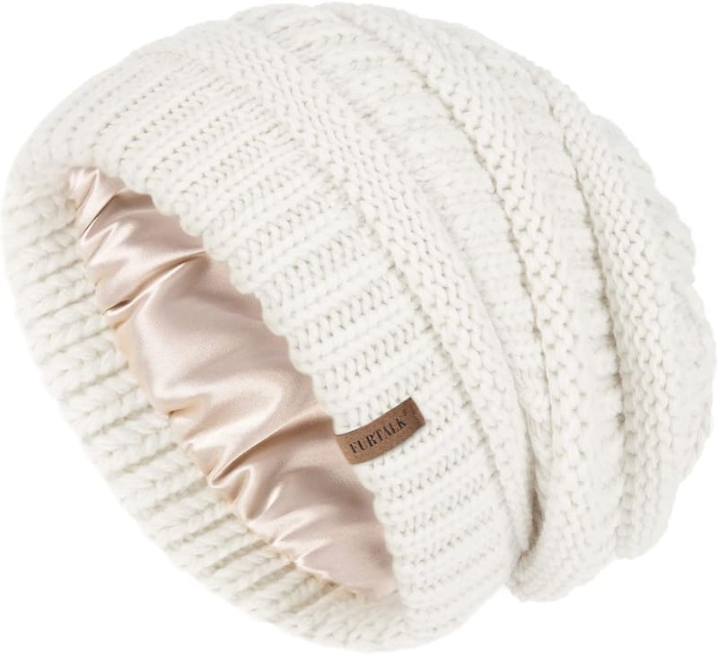 Satin lined cable beanie