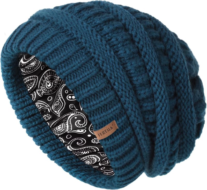 Satin lined cable beanie